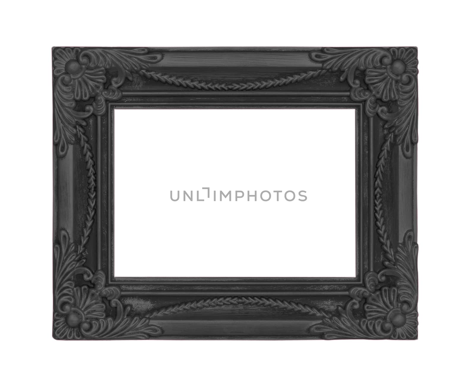 Old Antique  frame Isolated Decorative Carved Wood Stand Antique Black  Frame Isolated On White Background