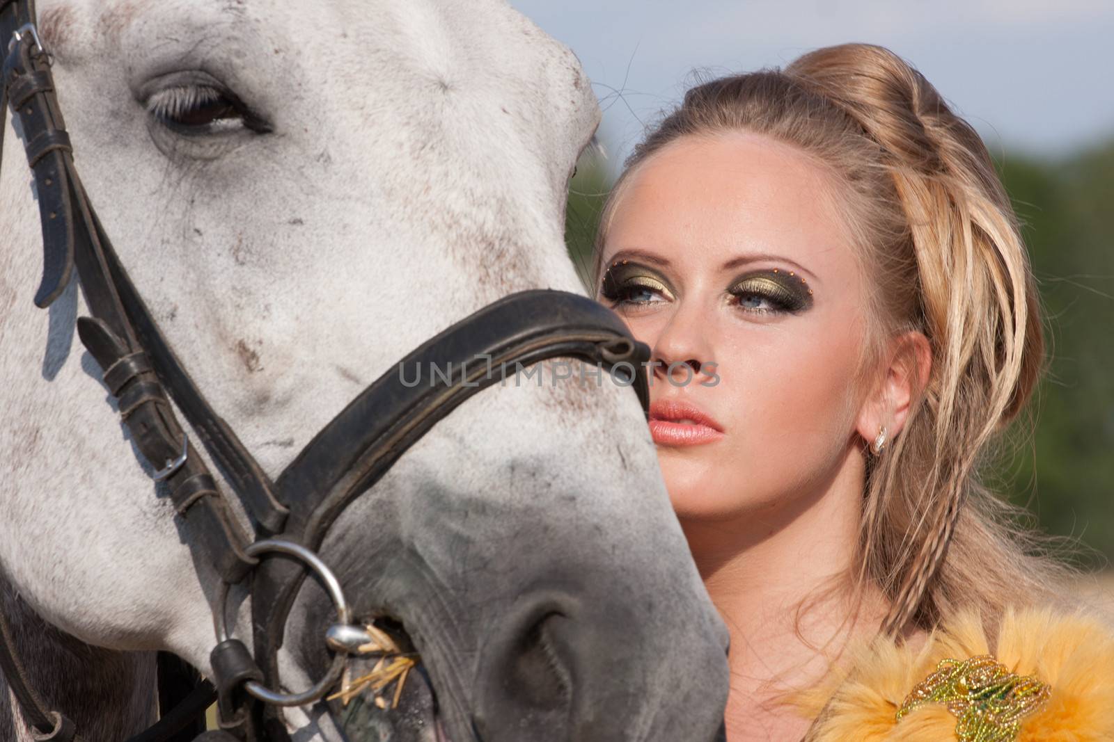 Horse and butiful woman face to face