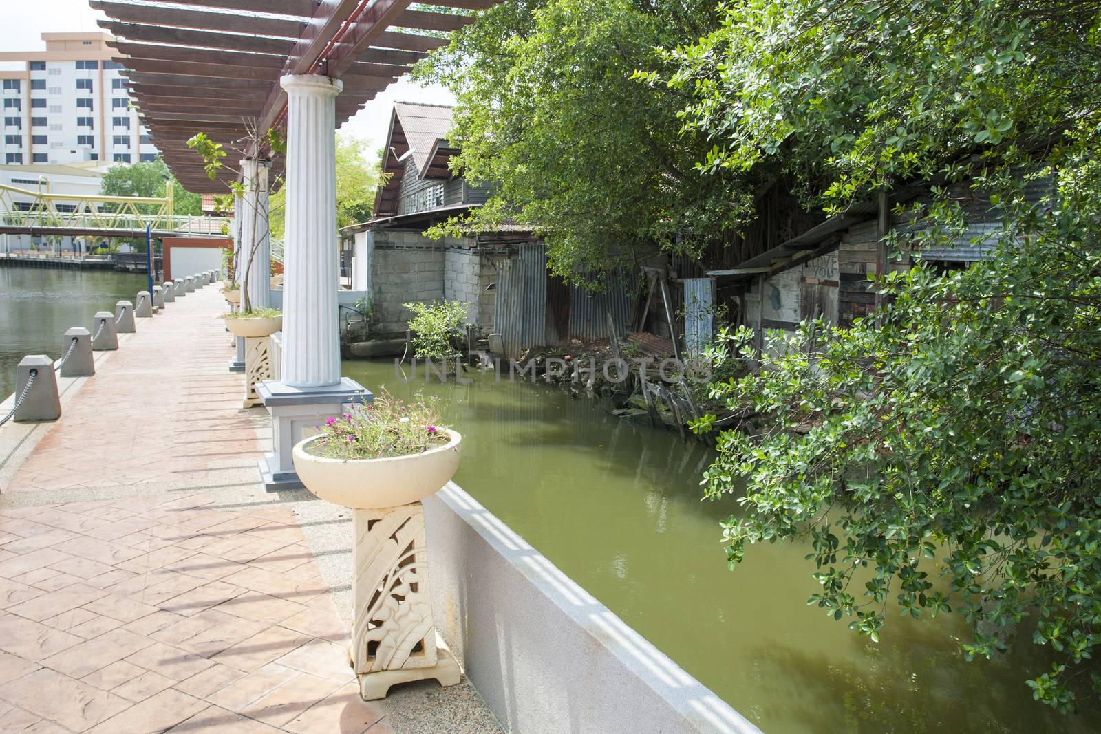 Malacca City Riverside Promenade, Malaysia. Malacca is listed as UNESCO World Heritage Site since 2008