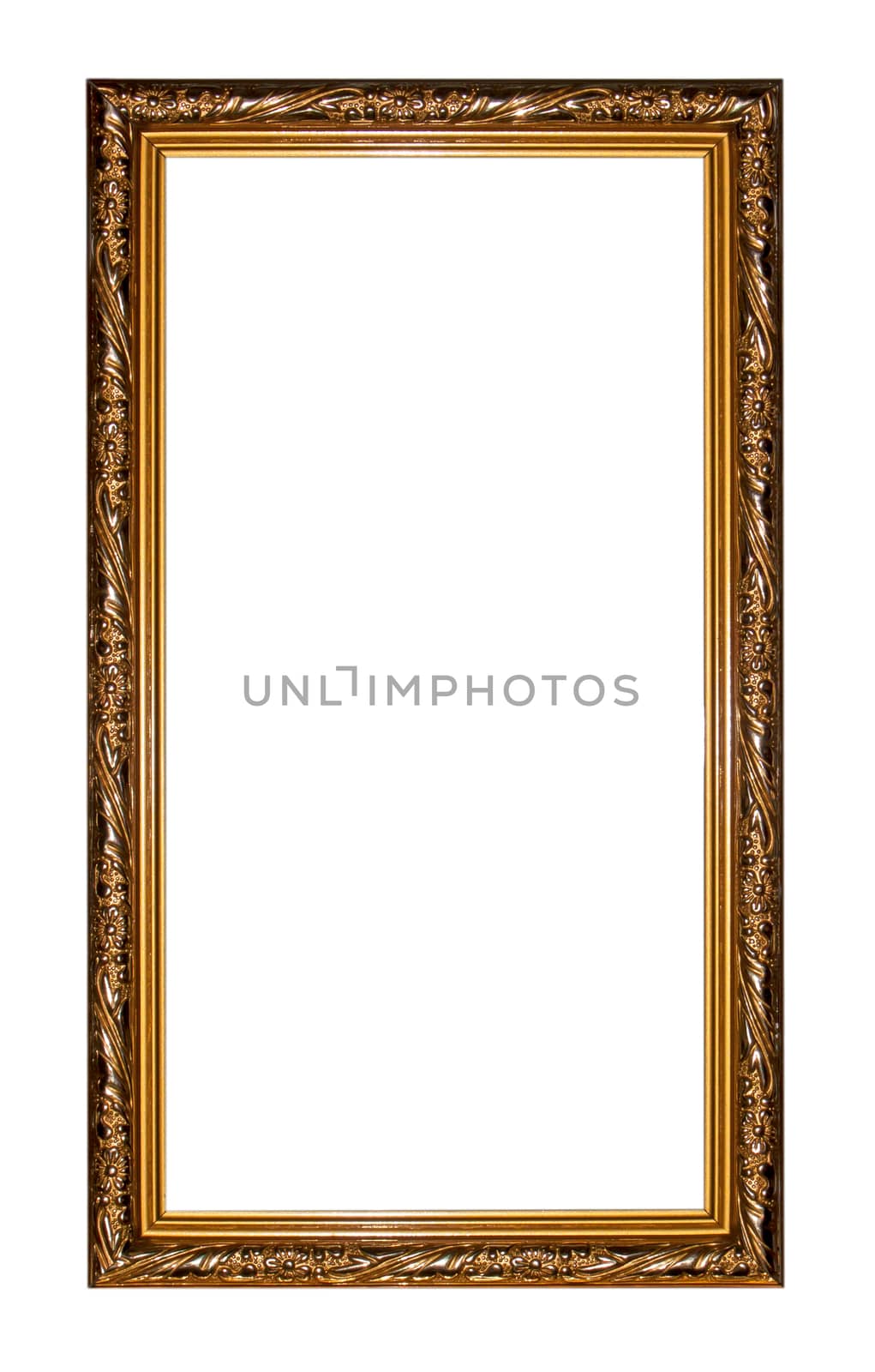 Old vintage wooden frame isolated white background.