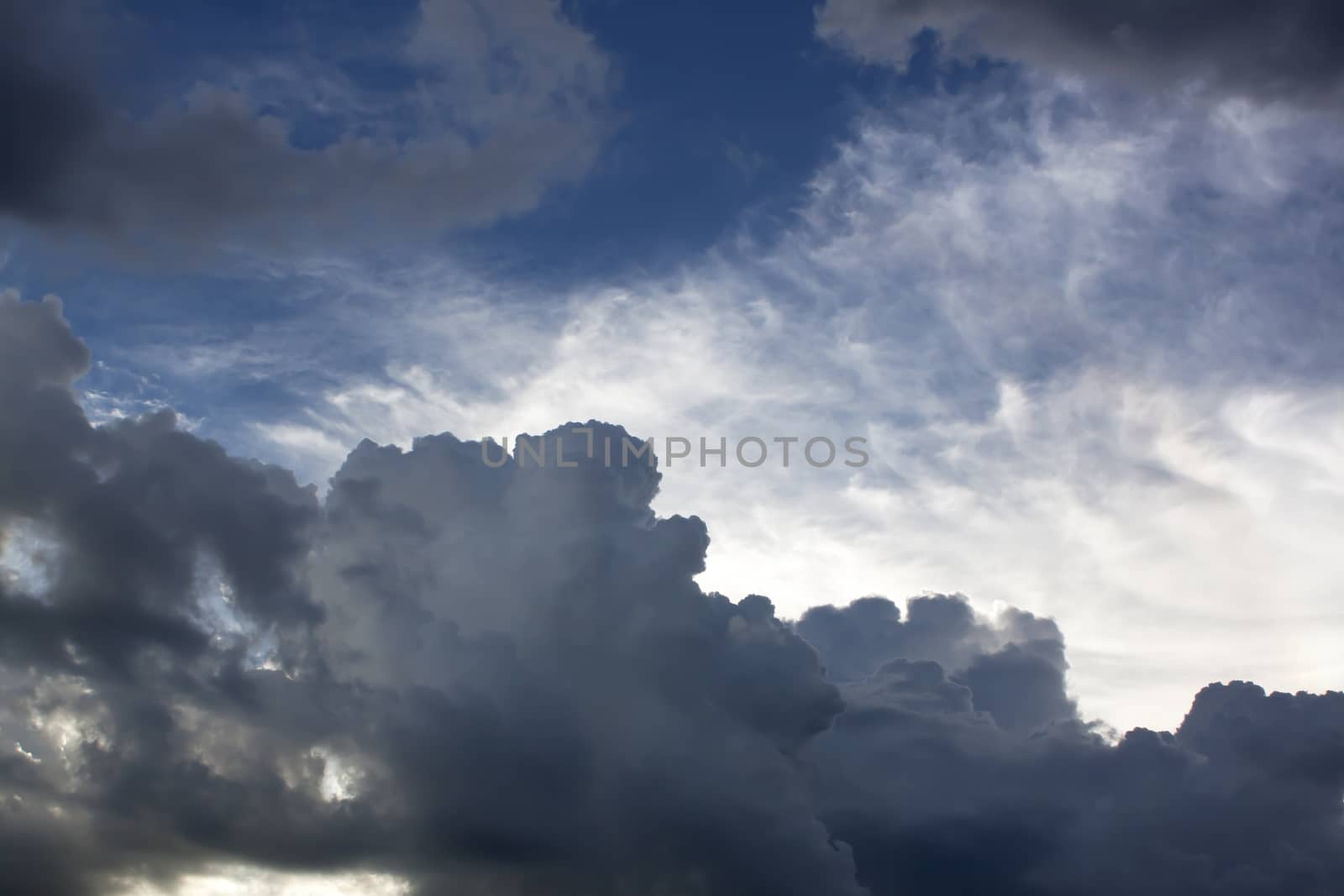 Rainy cloudy sky before the storm rain.