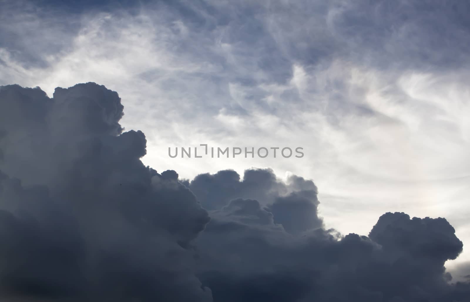 Rainy cloudy sky before the storm rain.