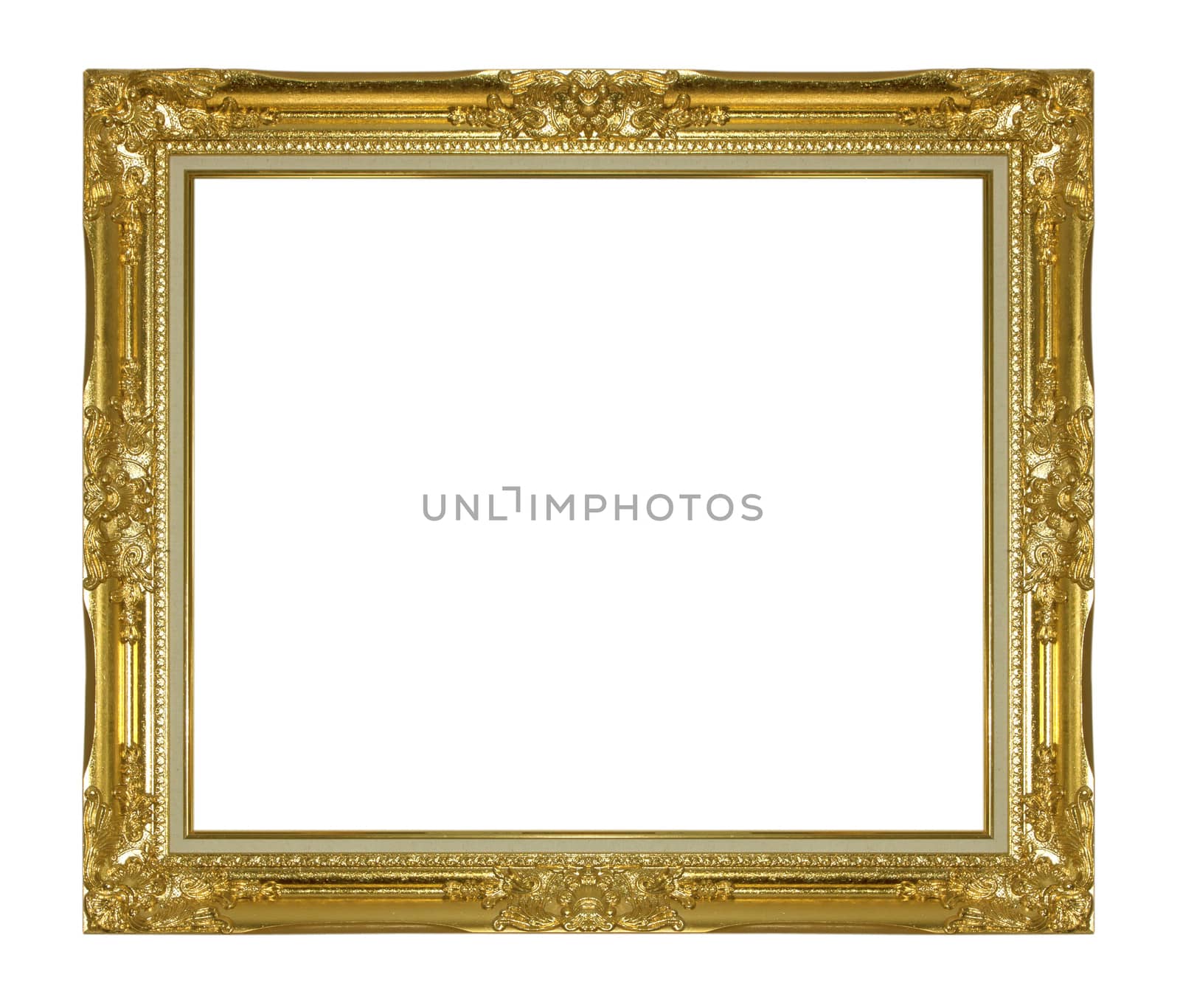 Gold vintage frame isolated on white background