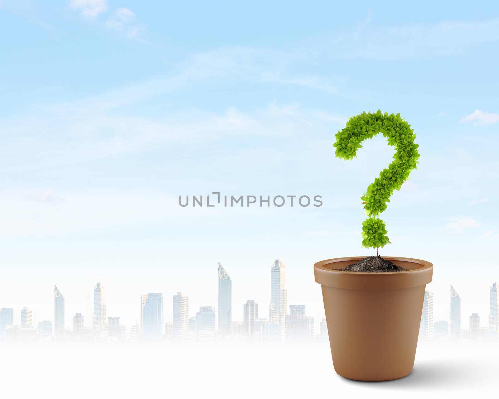 Image of plant pot with green question mark