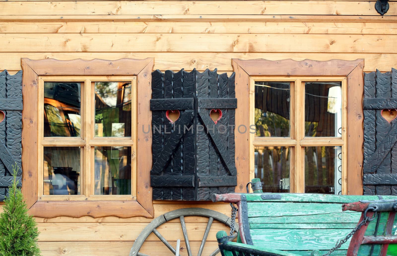 old wooden house windows detail