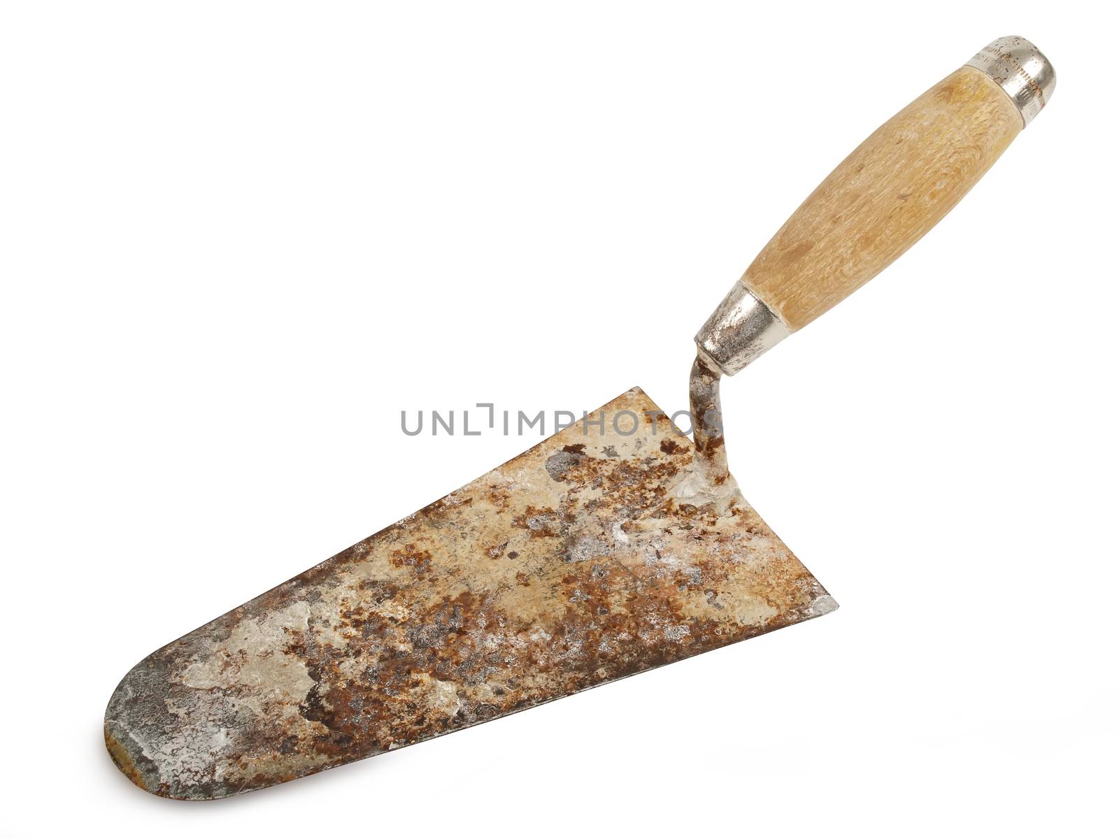 used dirty trowel isolated on white background