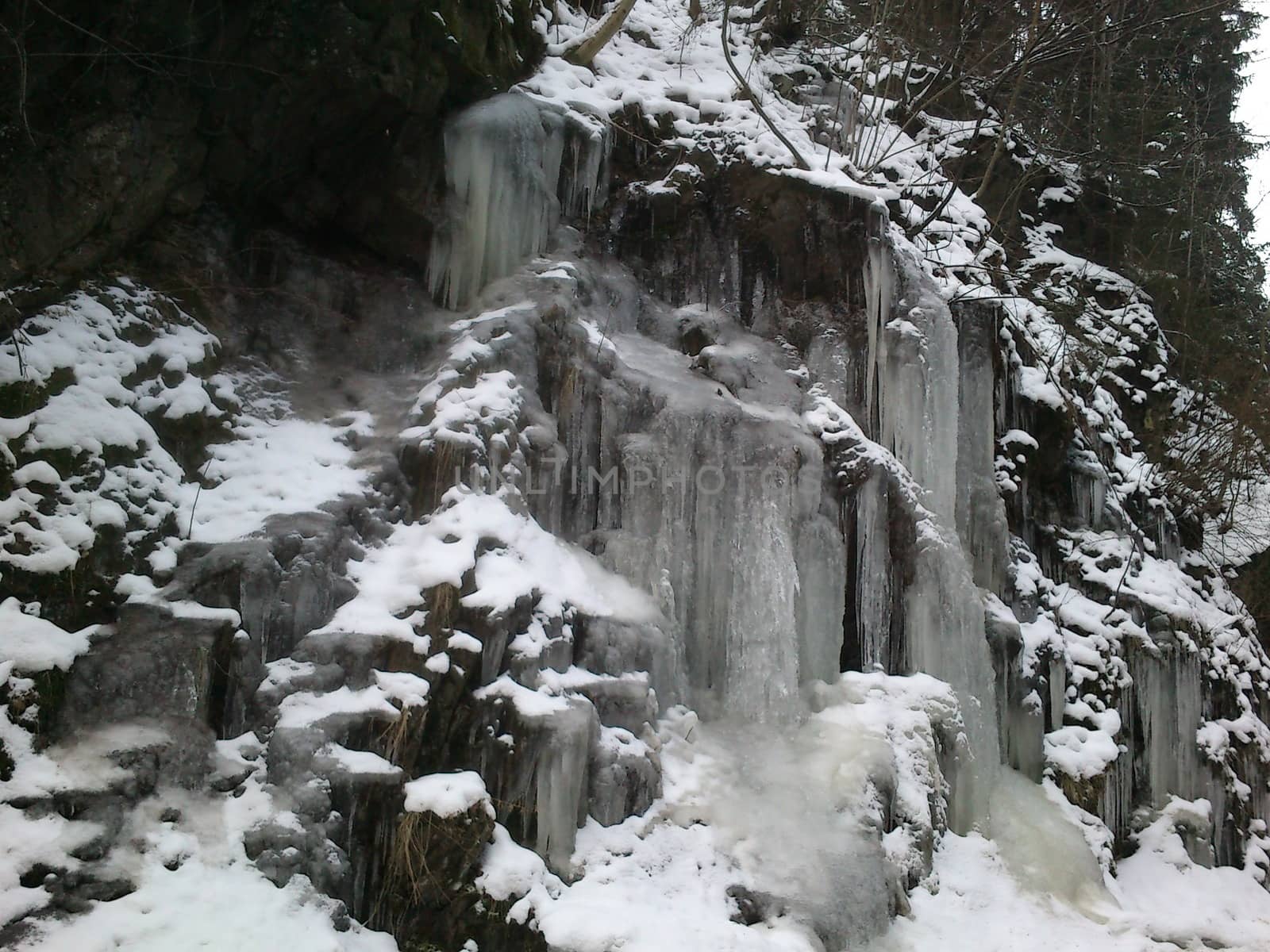Ice-fall freezing waterfall in Czech republic from february 2013