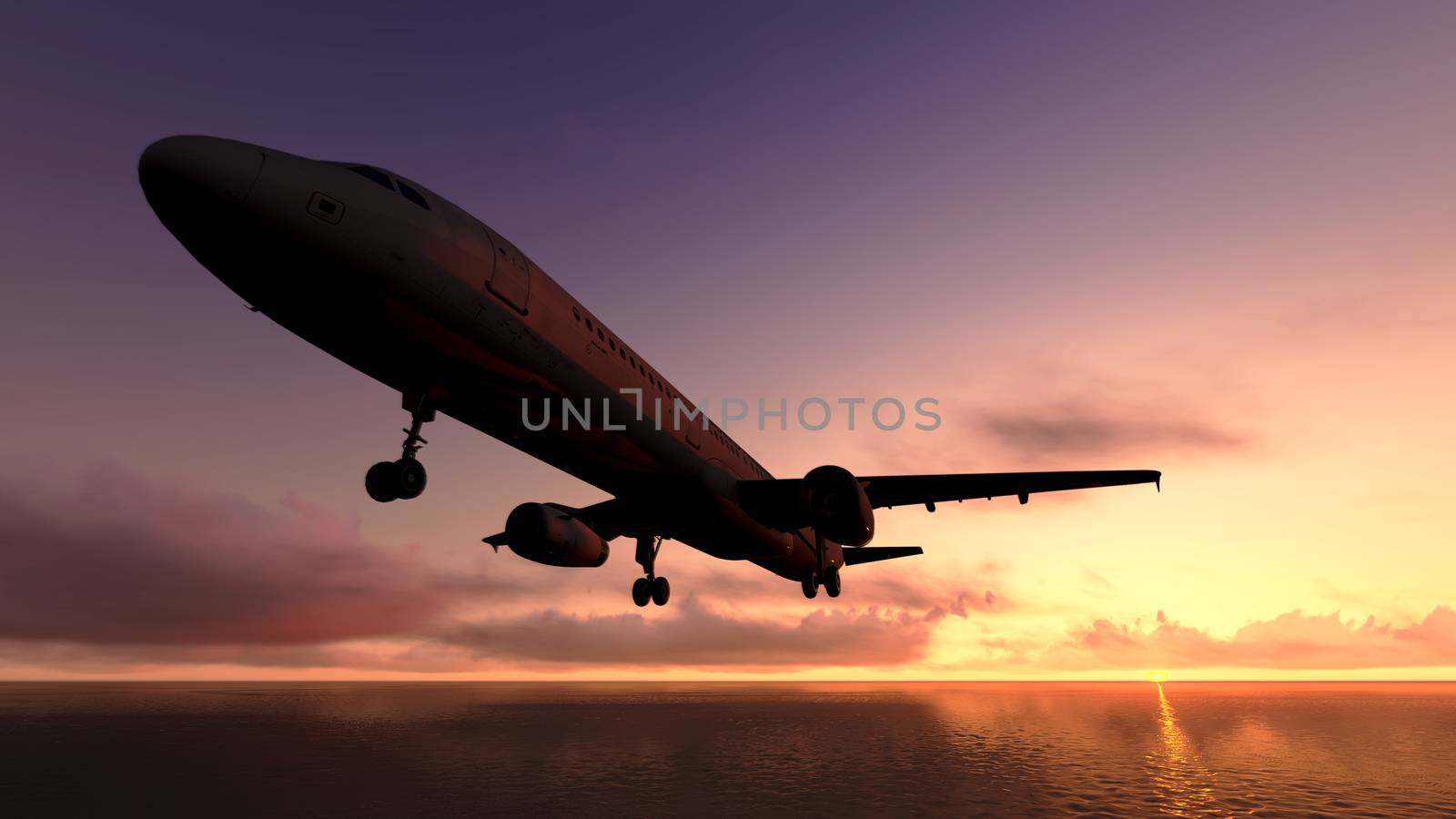 Plane over the ocean. by apichart