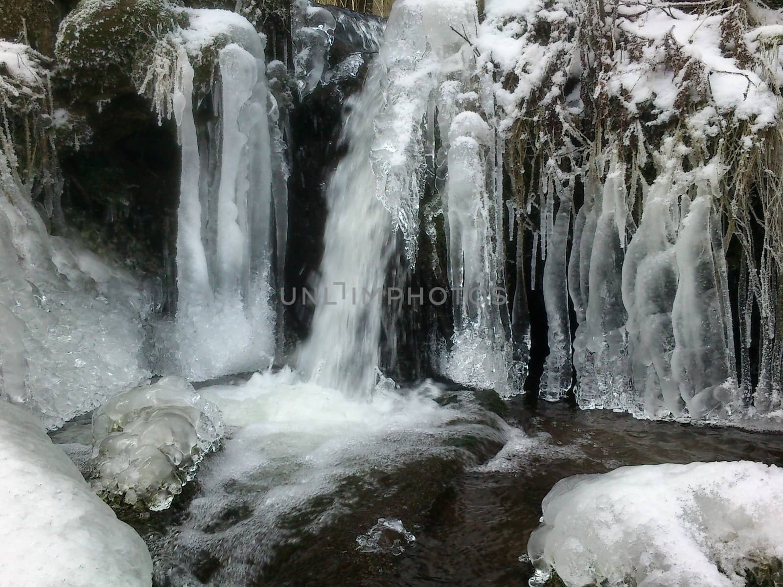 Beautiful winter scene stream and ice