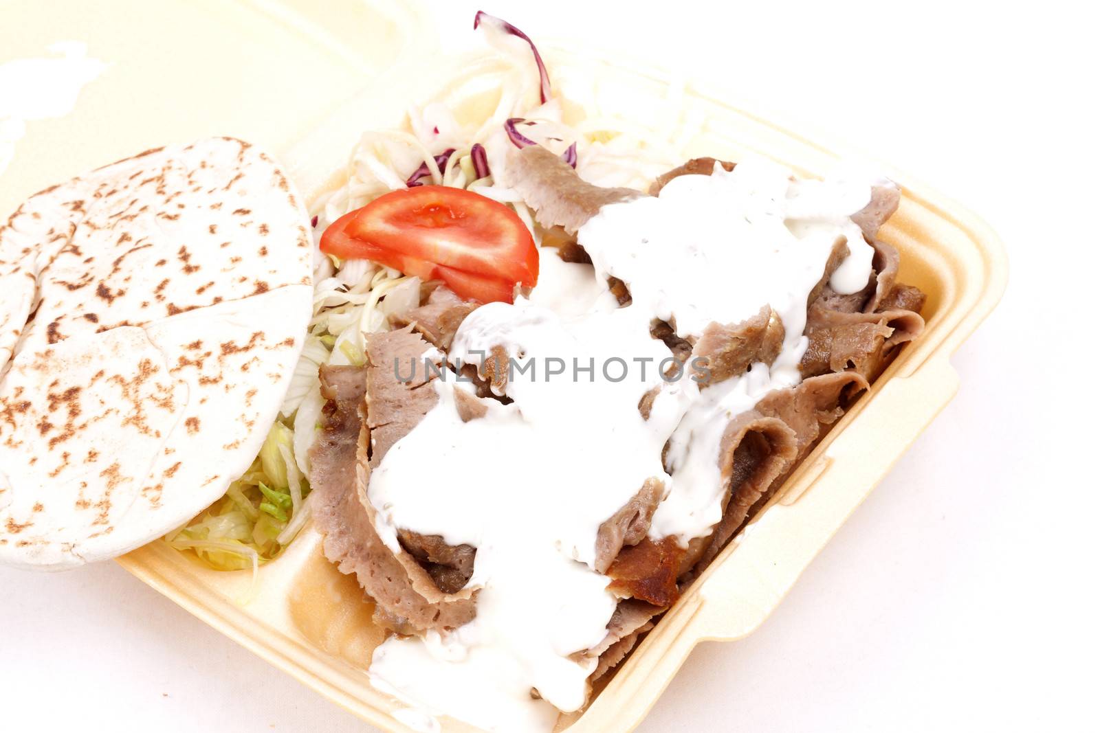 Take away doner kebab isolated on white background