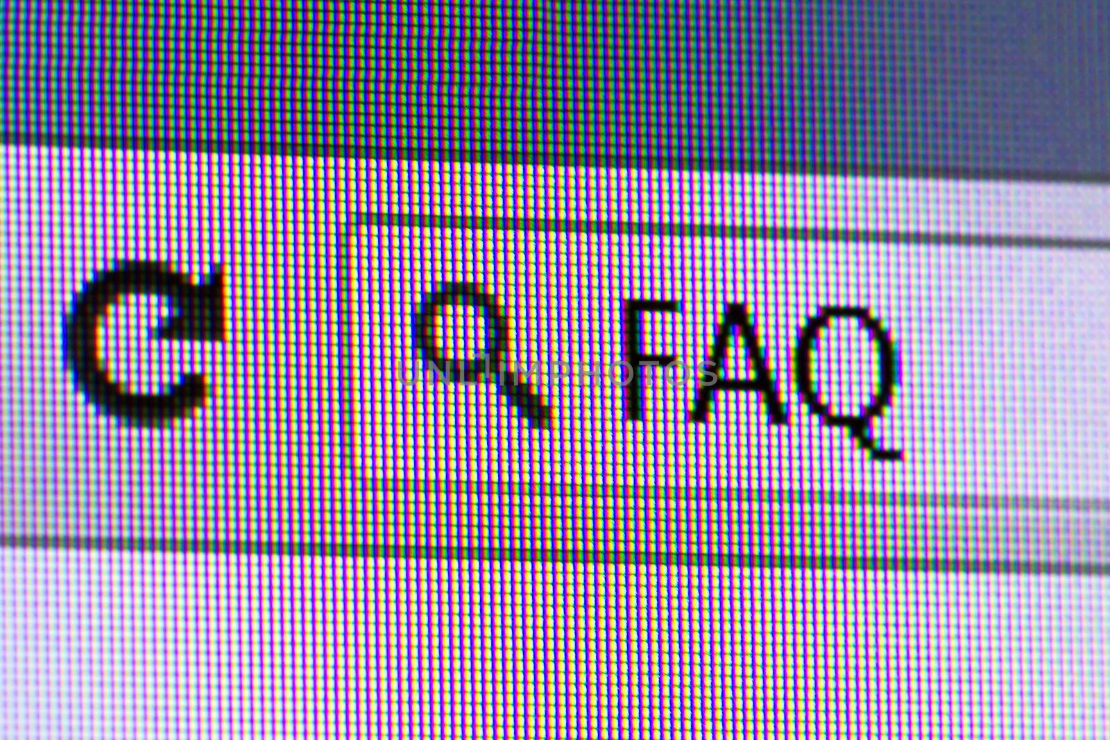 Close up macro of internet browser with FAQ text on address bar.