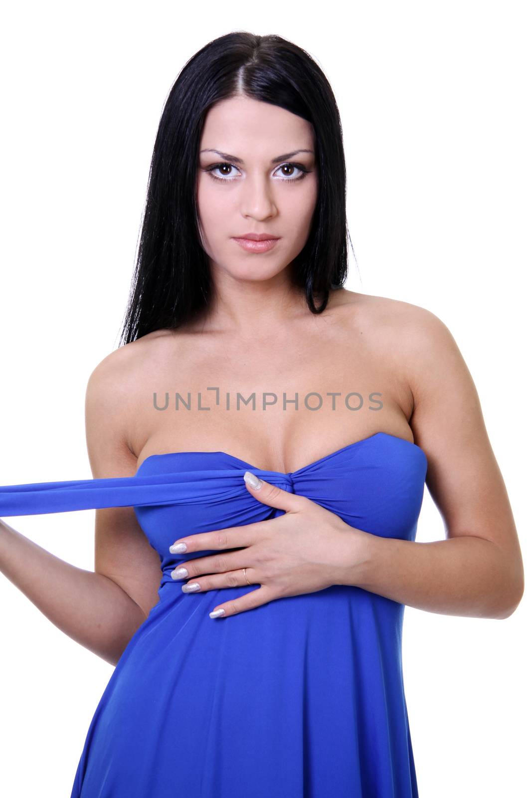 Glamour Portrait of young woman in blue dress