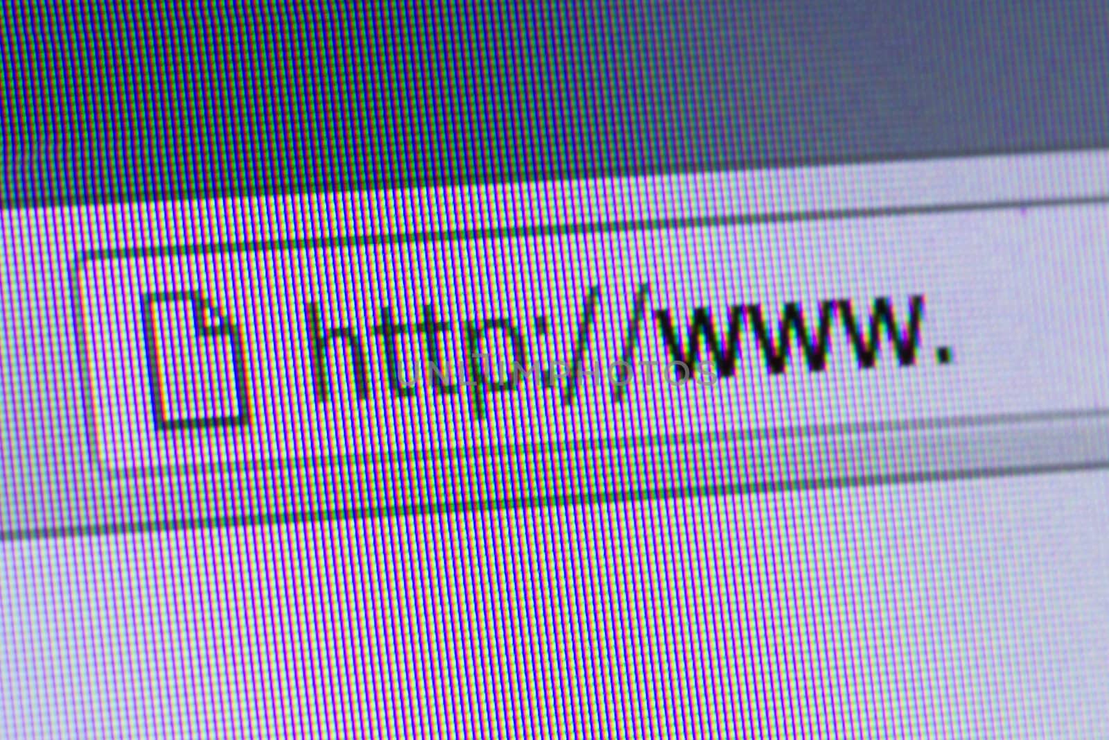 Close up of computer screen internet browser address bar with blank web url.