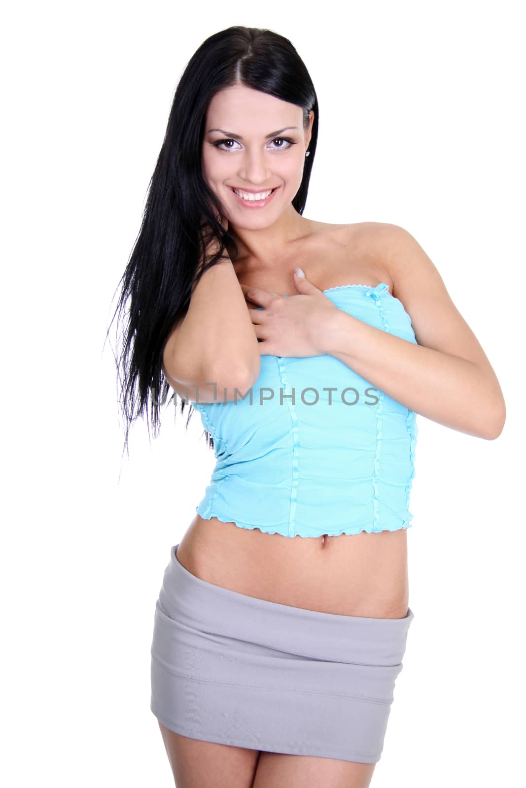 Portrait of young happy smiling woman, isolated on white