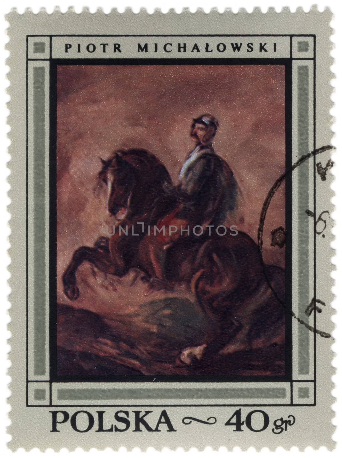 POLAND - CIRCA 1960s: a stamp printed in Poland, shows horseman, picture of polish painter Piotr Michalowski (1800-1854), circa 1960s