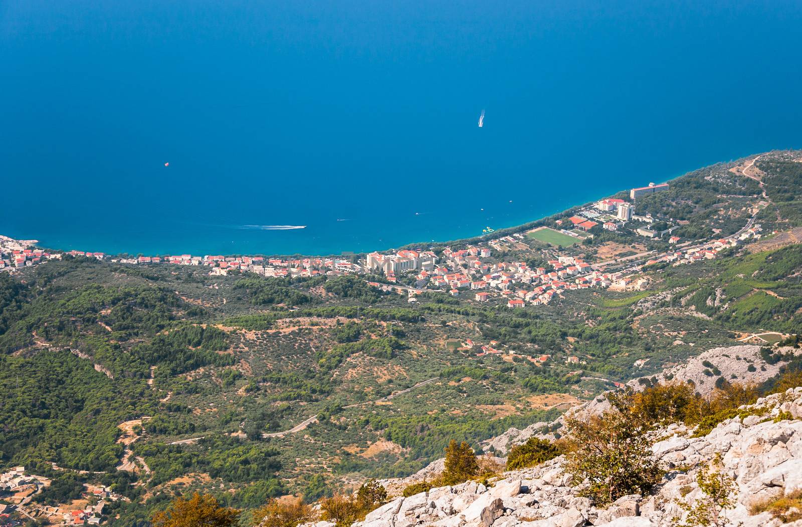 Town of Tucepi in Croatia, view from Biokovo mountains.