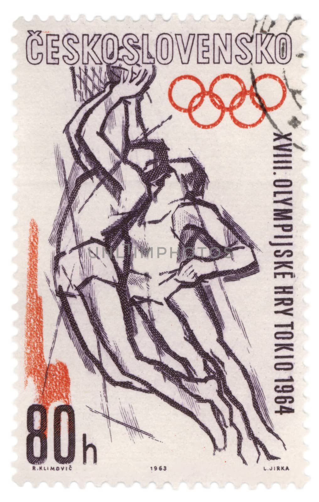 Basketball players on post stamp by wander