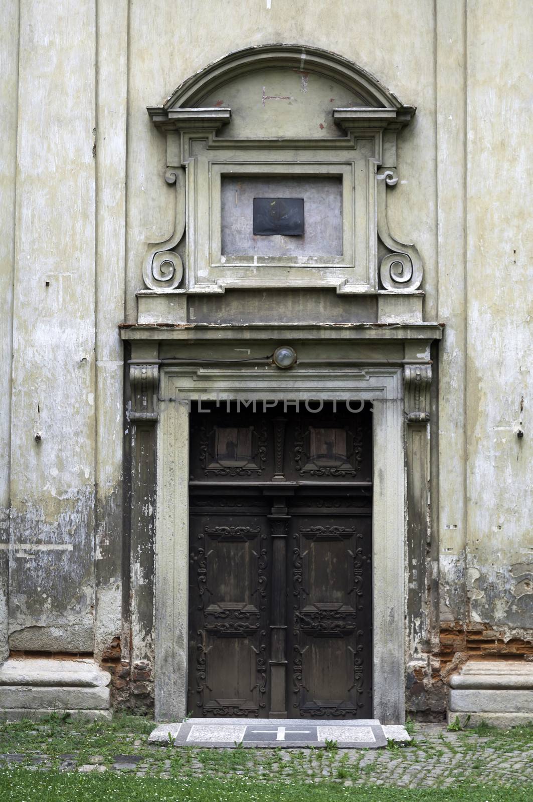 Detail of an old monastery wooden door.