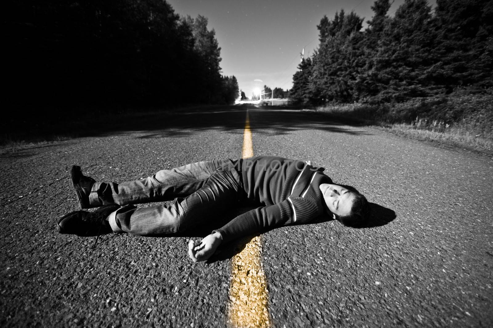 Empty Road With Dead Body in the Middle by aetb