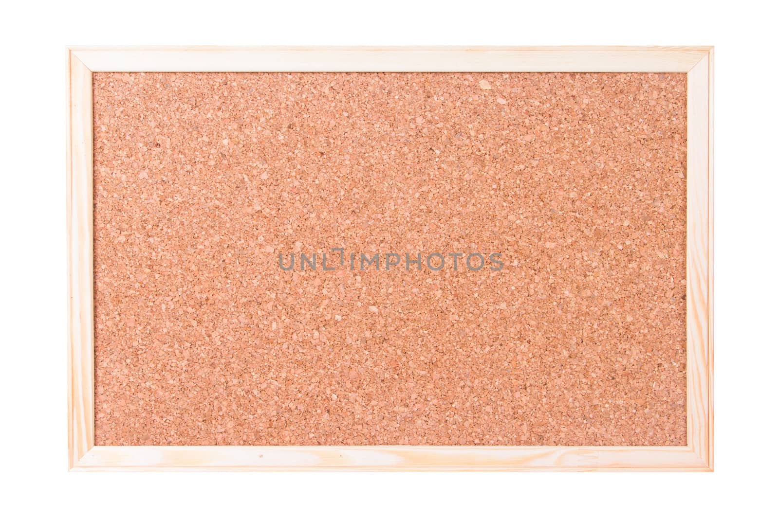 Blank, empty, brown cork plate, board with wooden frame, isolated on white background.