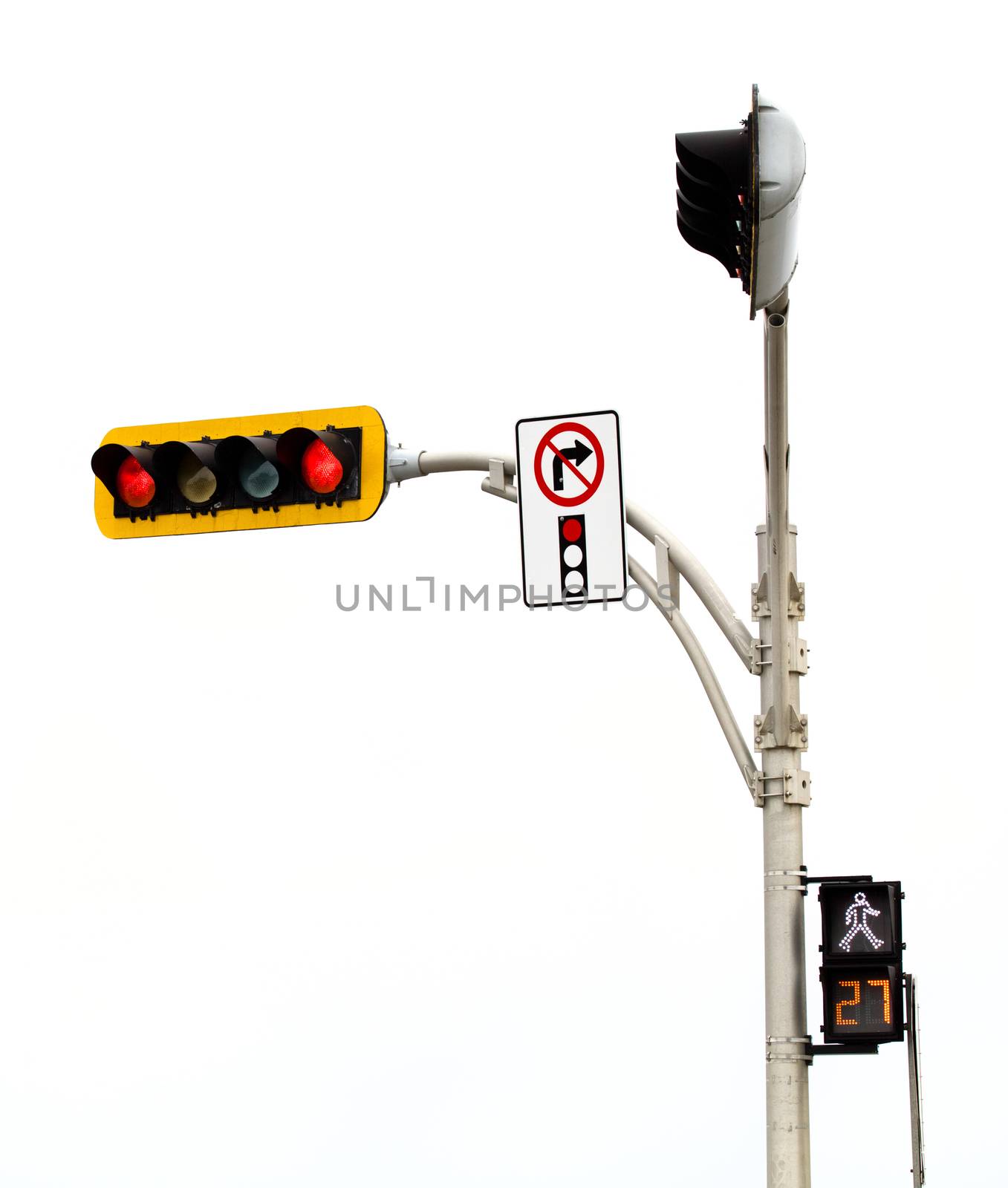 No Right Turn on red Light Intersection Isolated On White Background