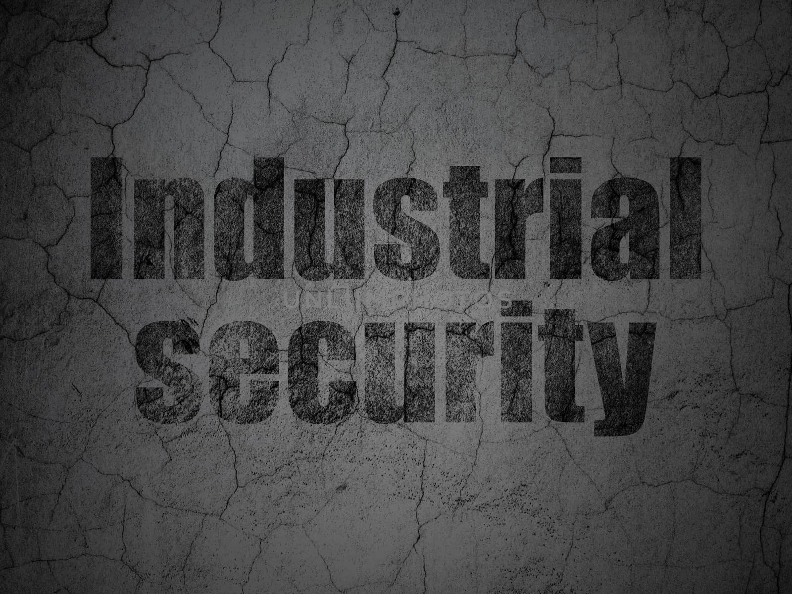 Safety concept: Black Industrial Security on grunge textured concrete wall background, 3d render