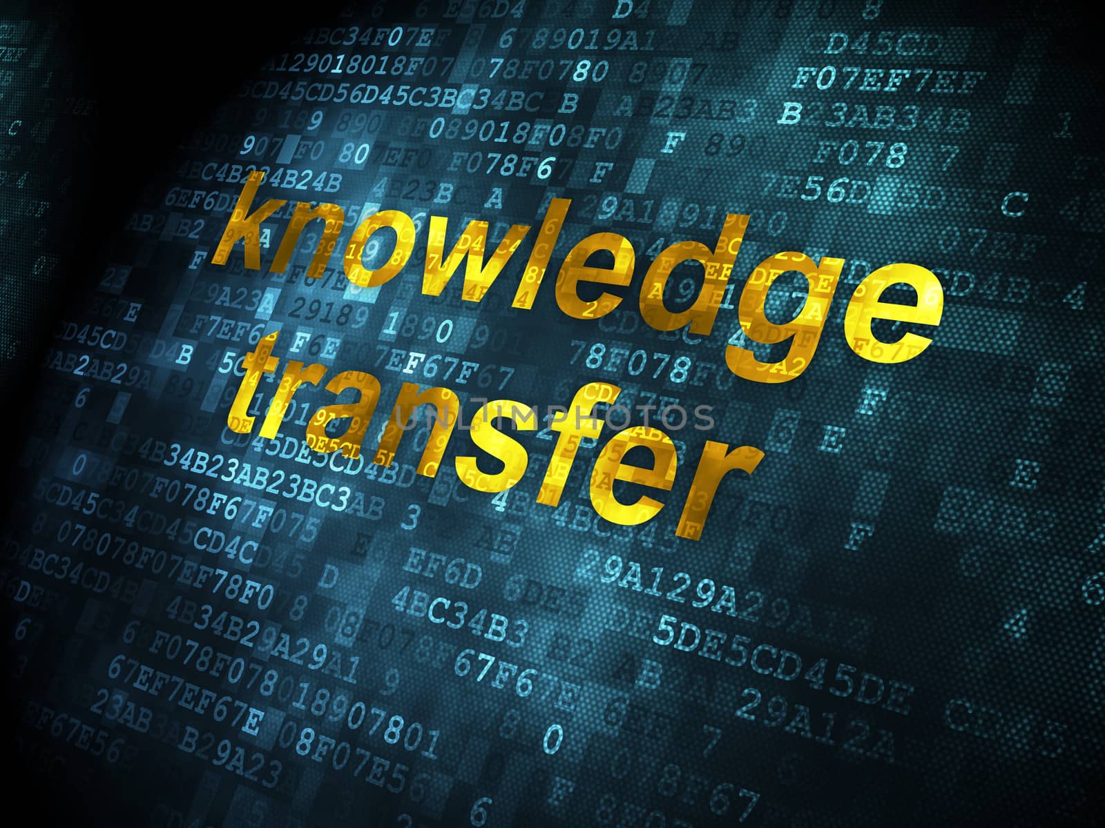 Education concept: pixelated words Knowledge Transfer on digital background, 3d render