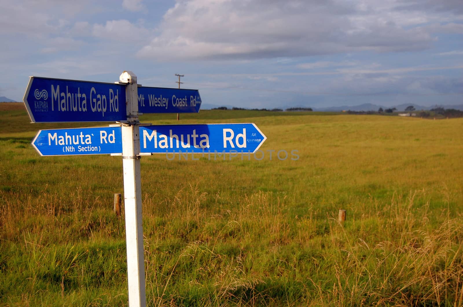 Blue direction road sign, New Zealand