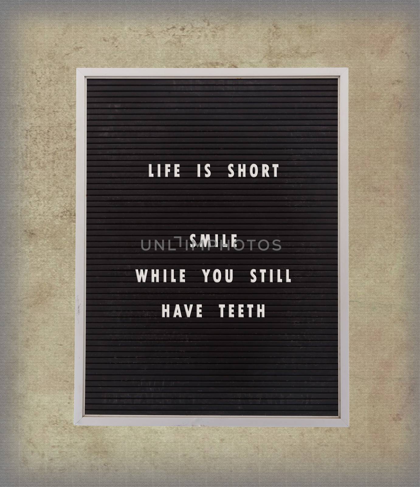 Funny, inspirational quotation about life on a very old menu boa by michaklootwijk