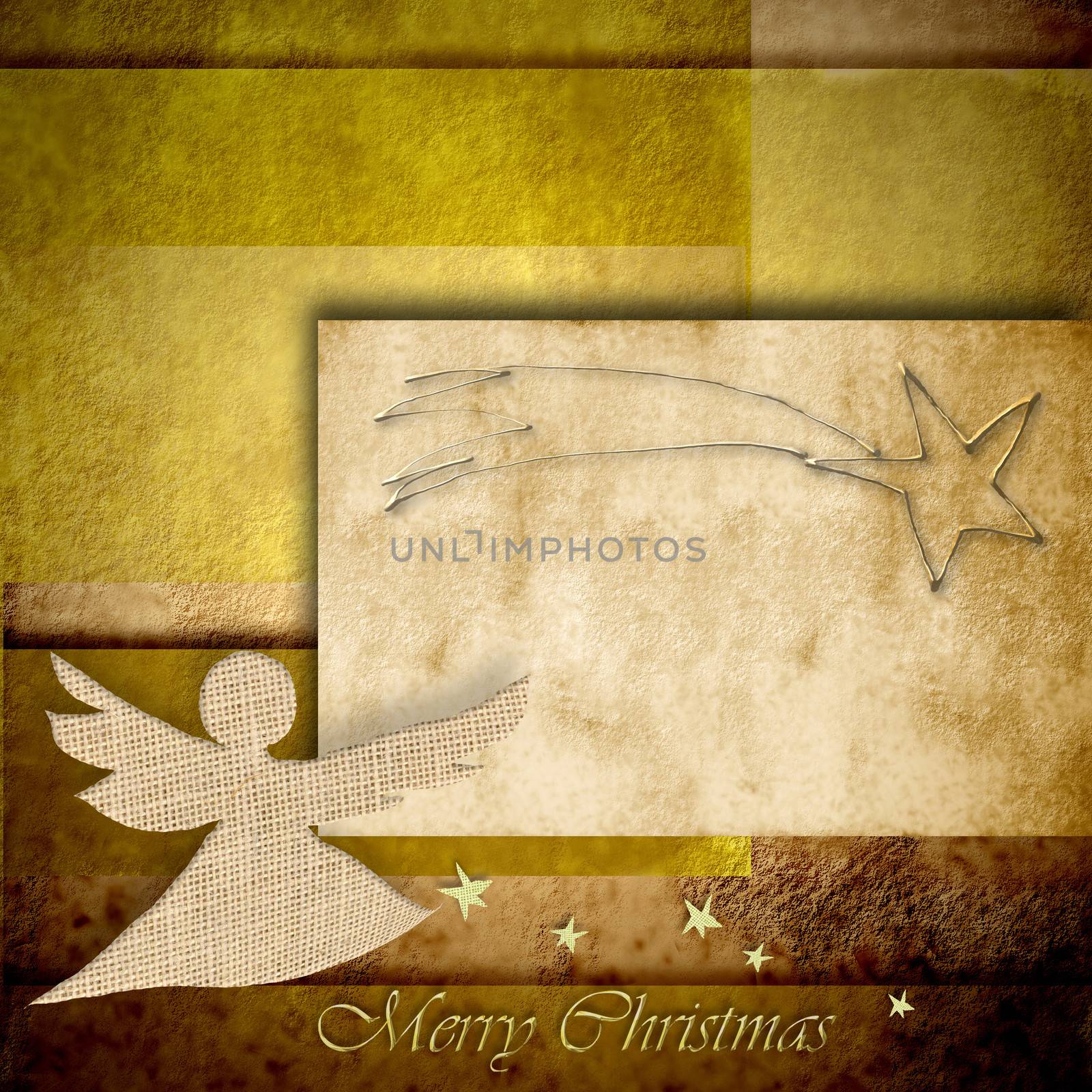 Angel Christmas background with space for writing in gold tones