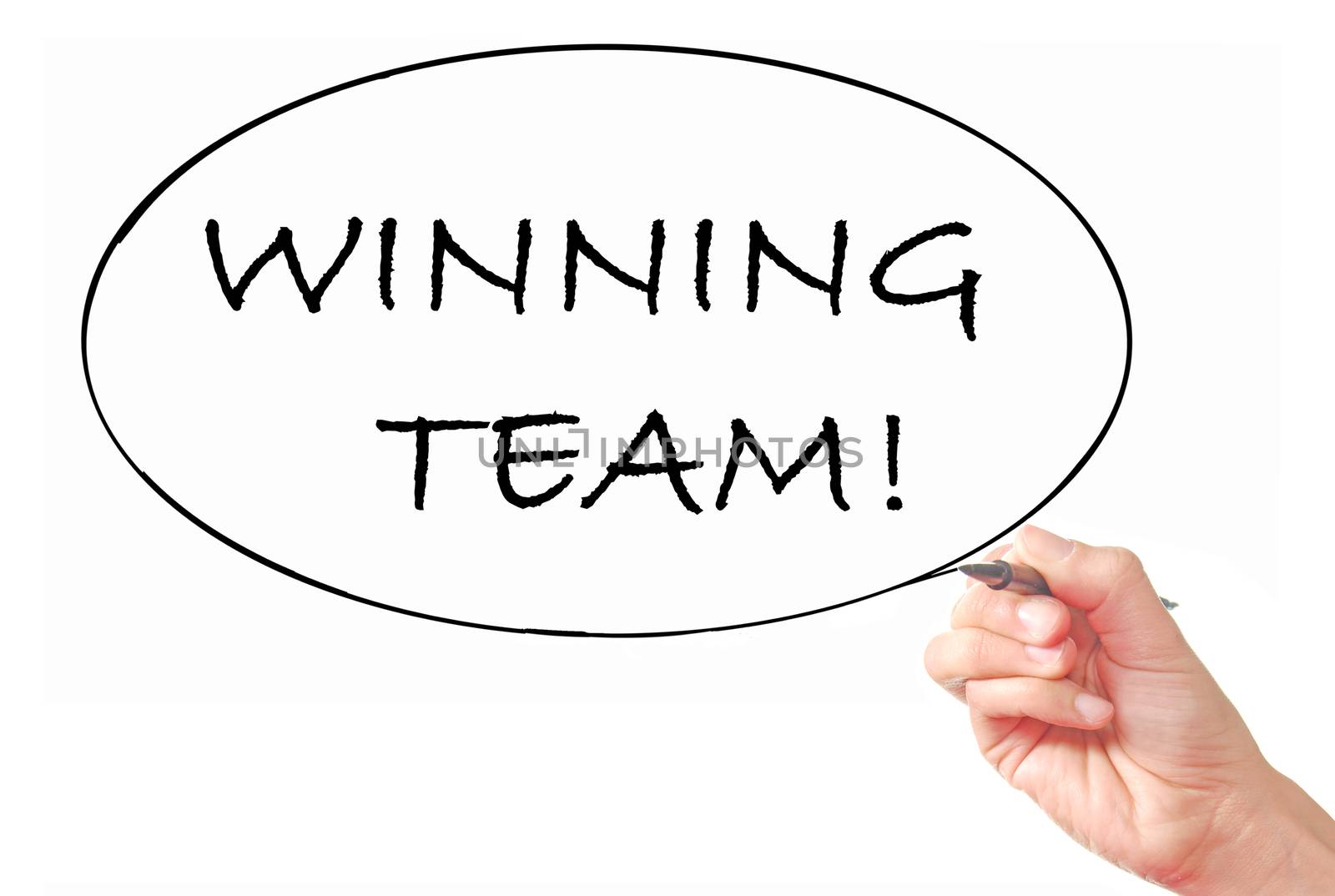 Hand written winning team on a whiteboard 
