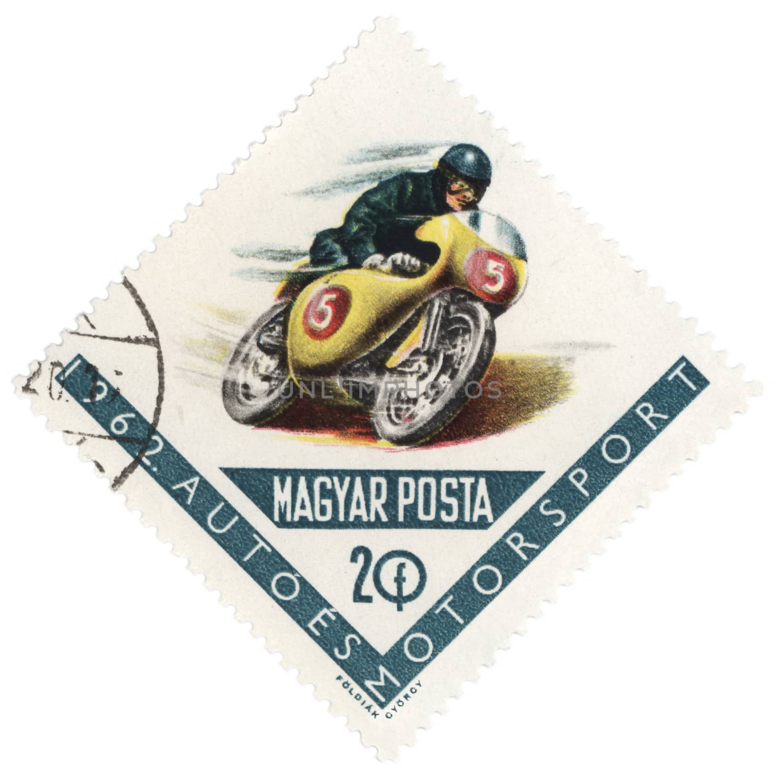HUNGARY - CIRCA 1962: A stamp printed in Hungary shows racing motorcycle, circa 1962