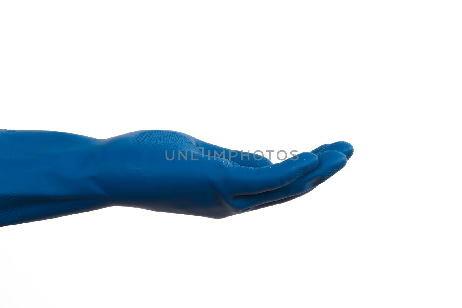 Hand in cleaning glove, isolated on white background.