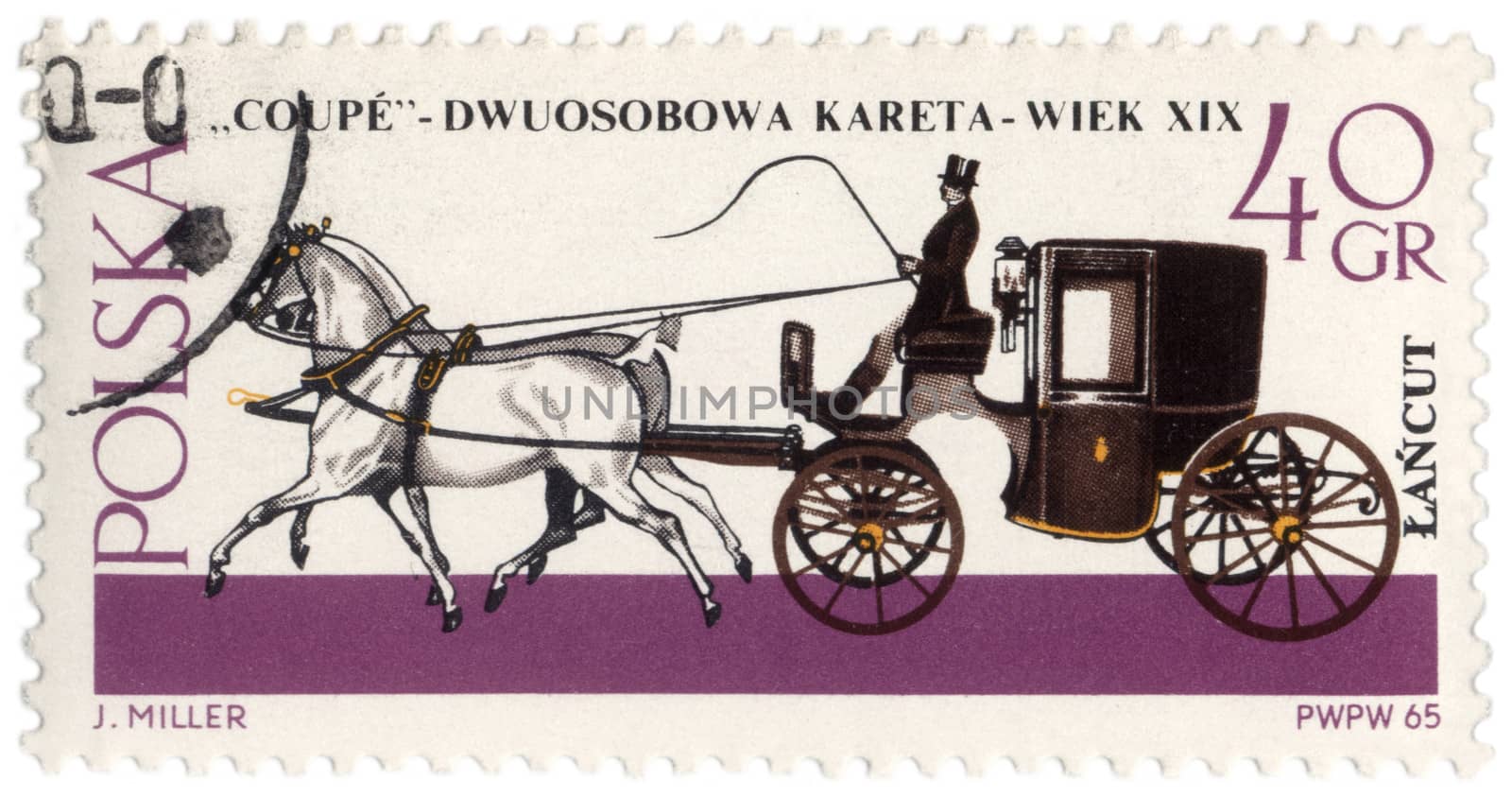 POLAND - CIRCA 1965: a stamp printed in Poland shows old carriage - coupe (XIX century), circa 1965