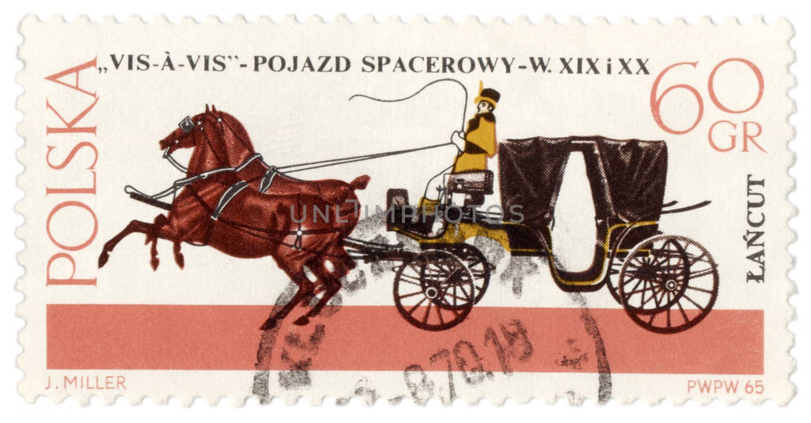 POLAND - CIRCA 1965: a stamp printed in Poland shows old carriage - Vis-A-Vis (XIX - XX century), circa 1965