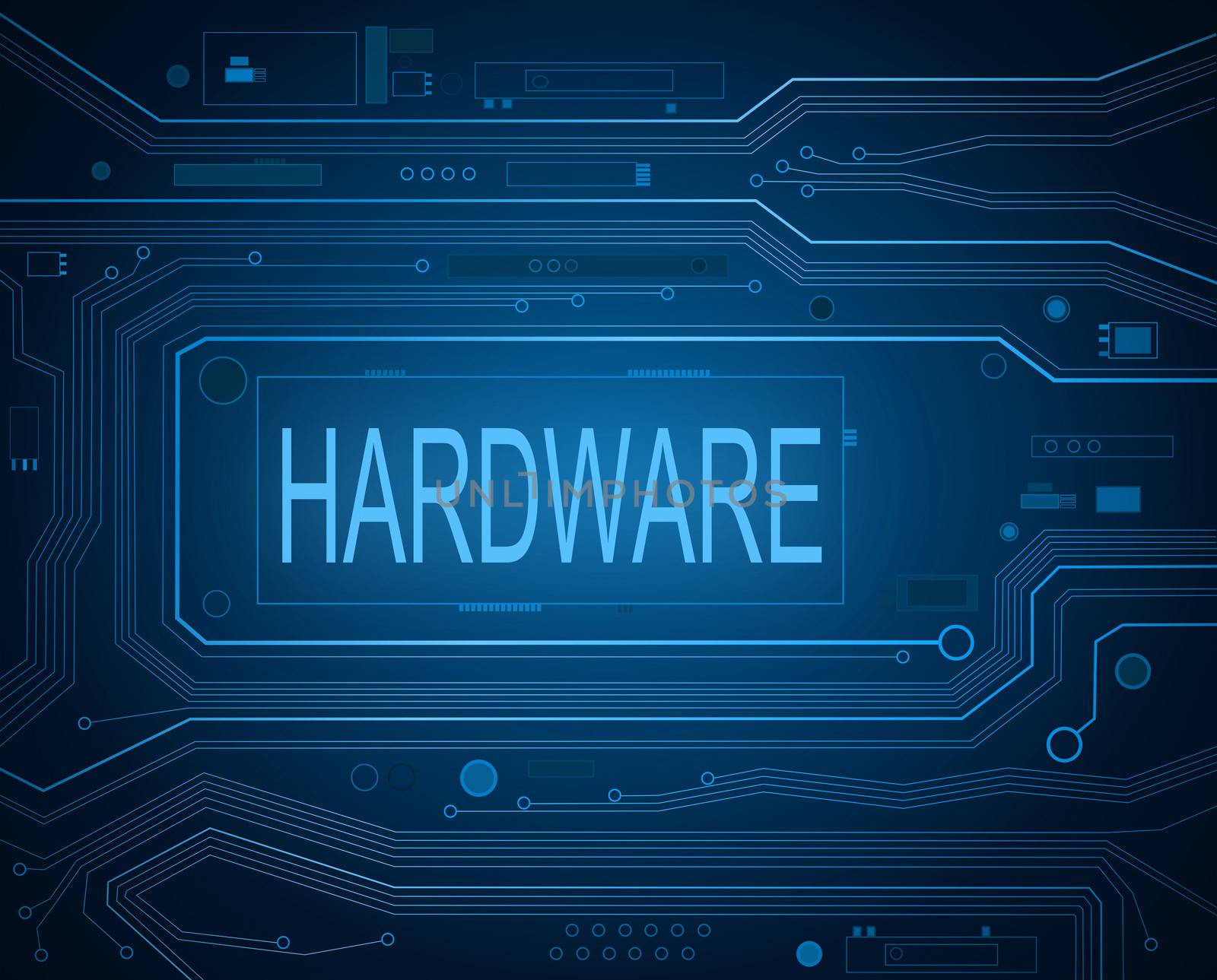 Abstract style illustration depicting printed circuit board components with a hardware concept.
