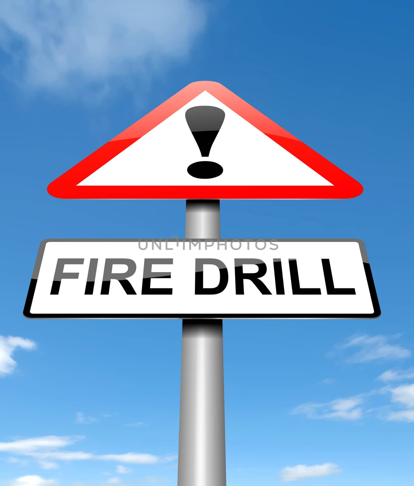 Illustration depicting a sign with a fire drill concept.