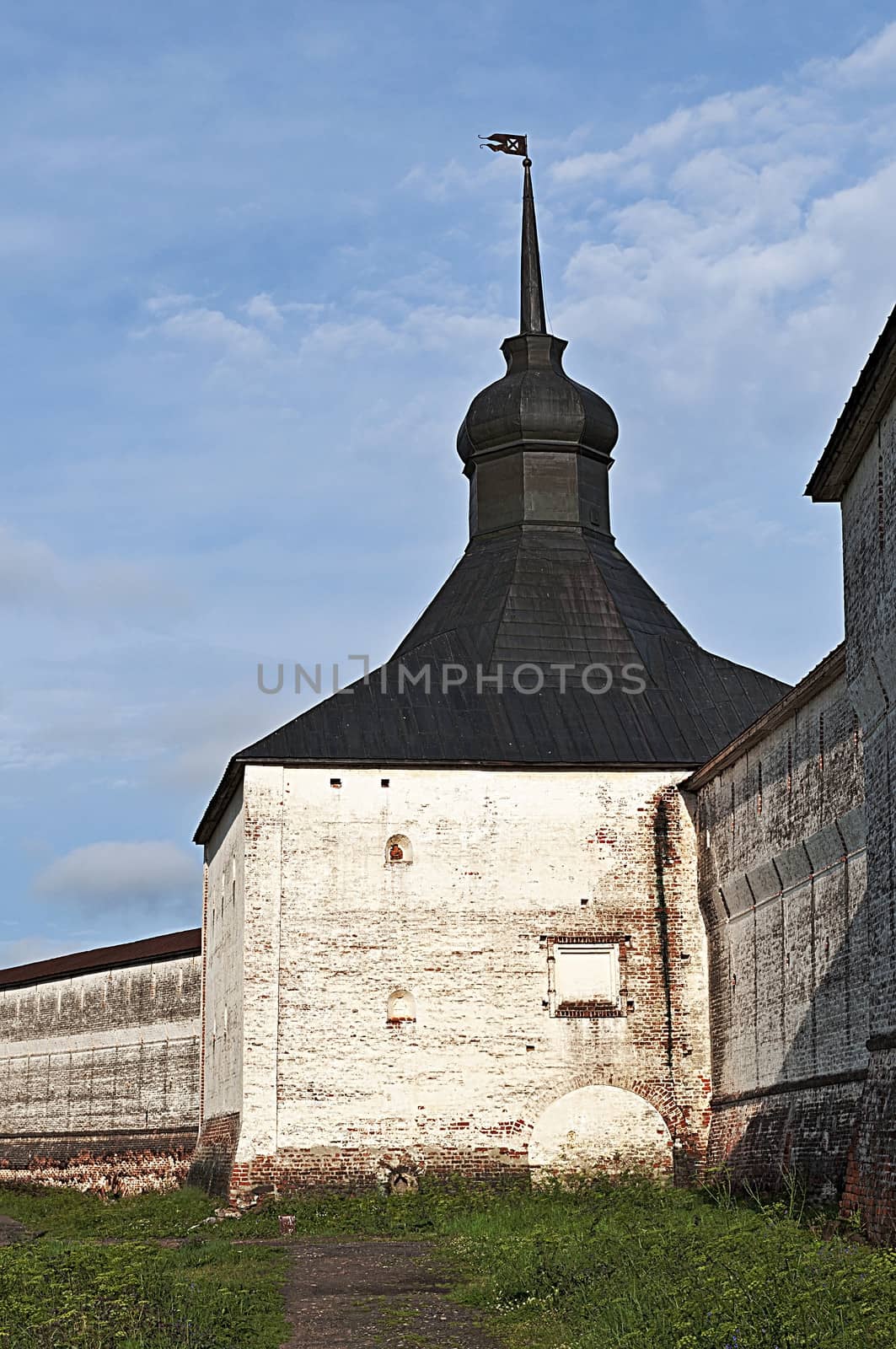 Slanting tower of Kirillo-Belozersky monastery (St. Cyril-Belozersk monastery), northern Russia