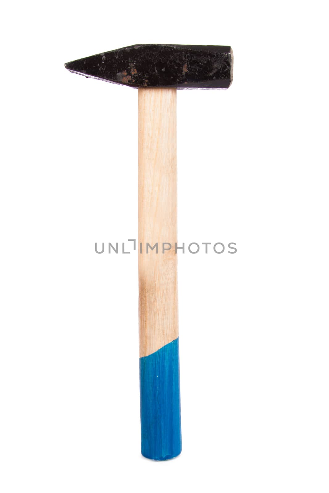Blue, standing hammer, isolated on white background.