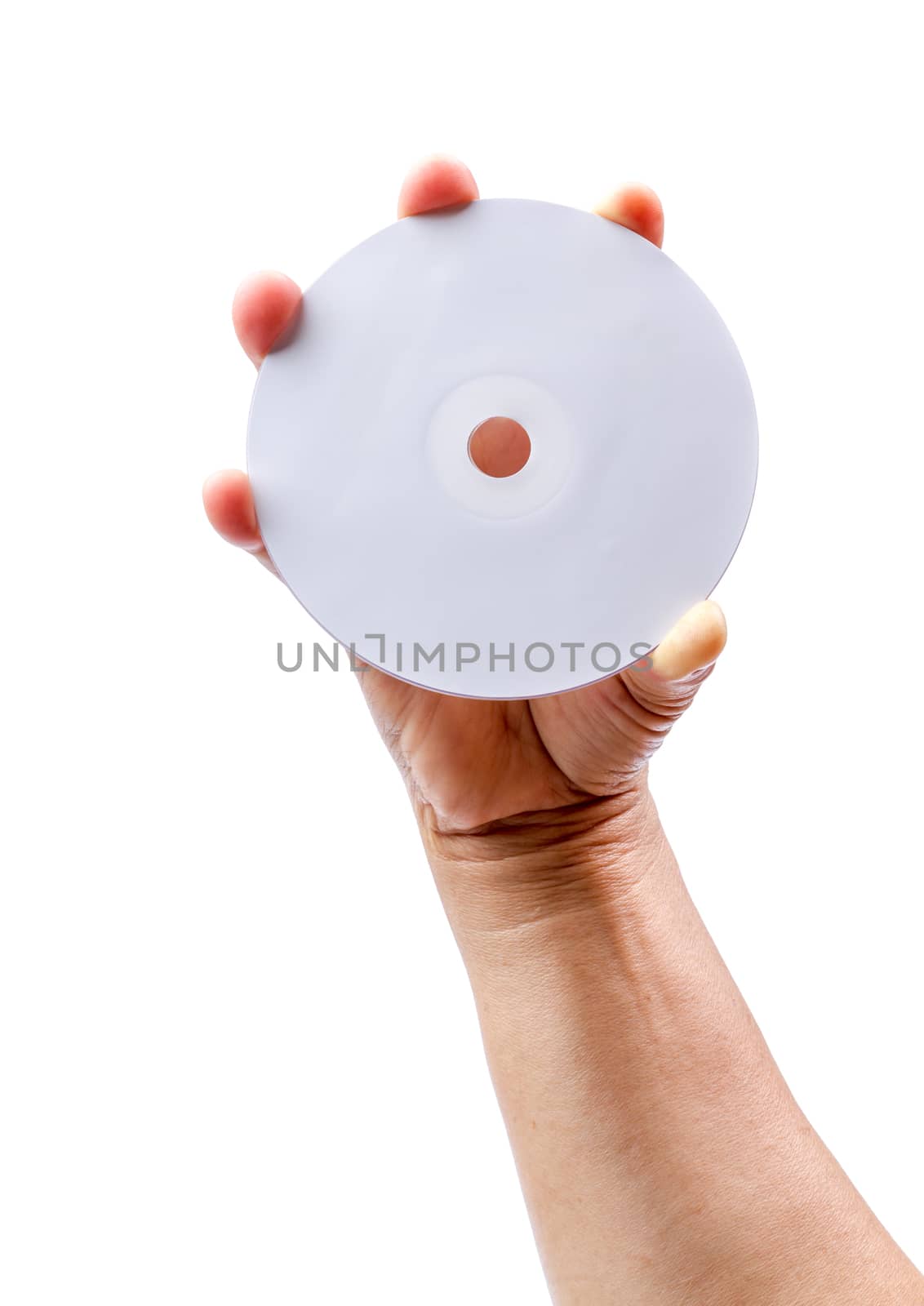 white no label blank cd in hand isolated on white