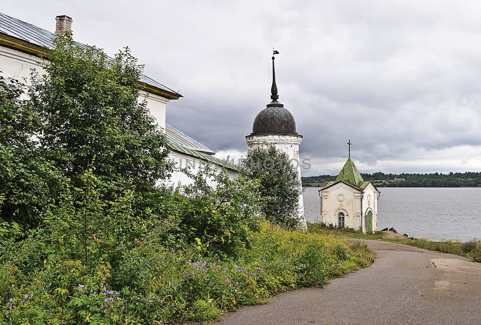Resurrection Goritsky convent and chapel on the banks of the river Sheksna, north Russia