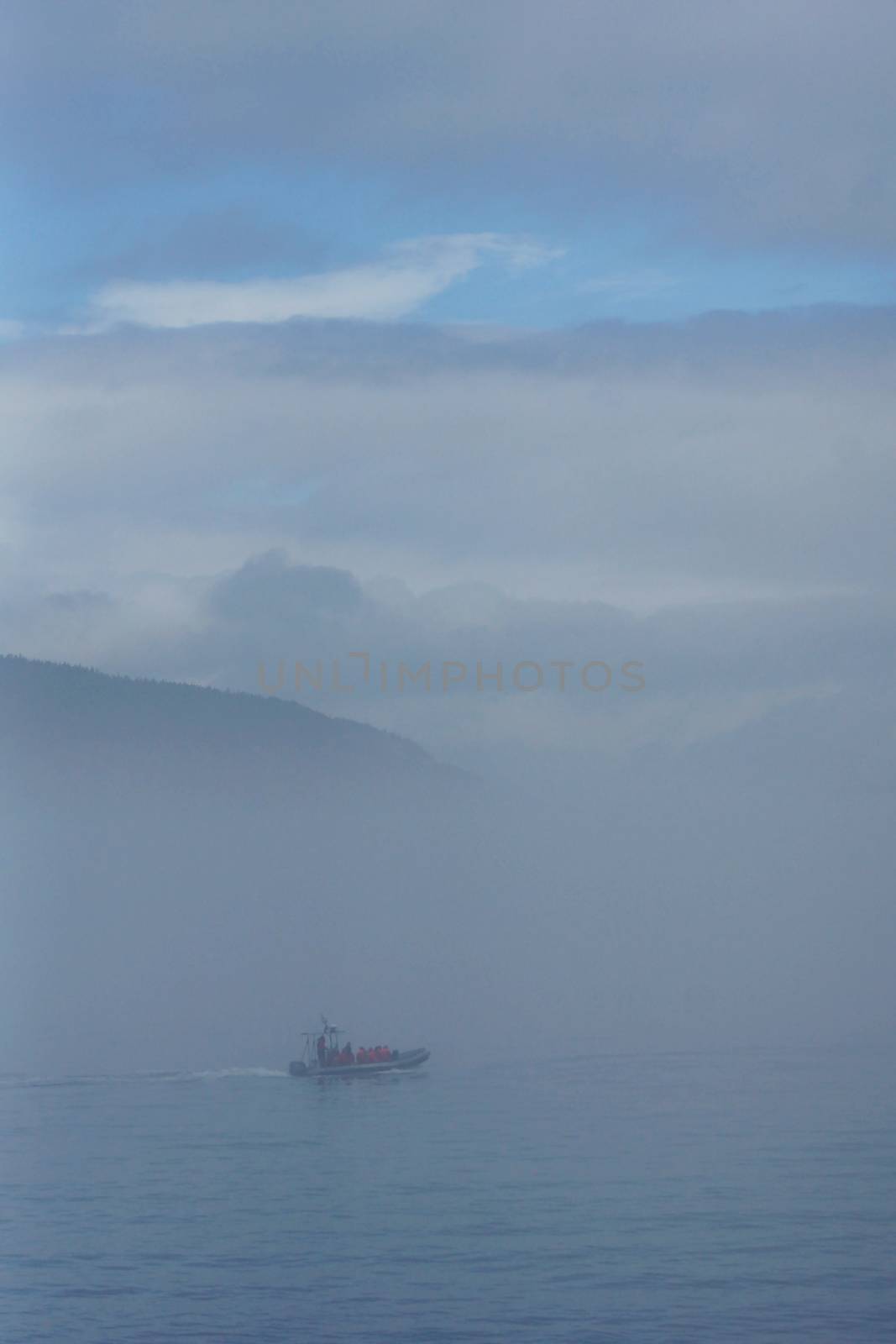 Boat on water in the fog by Mirage3