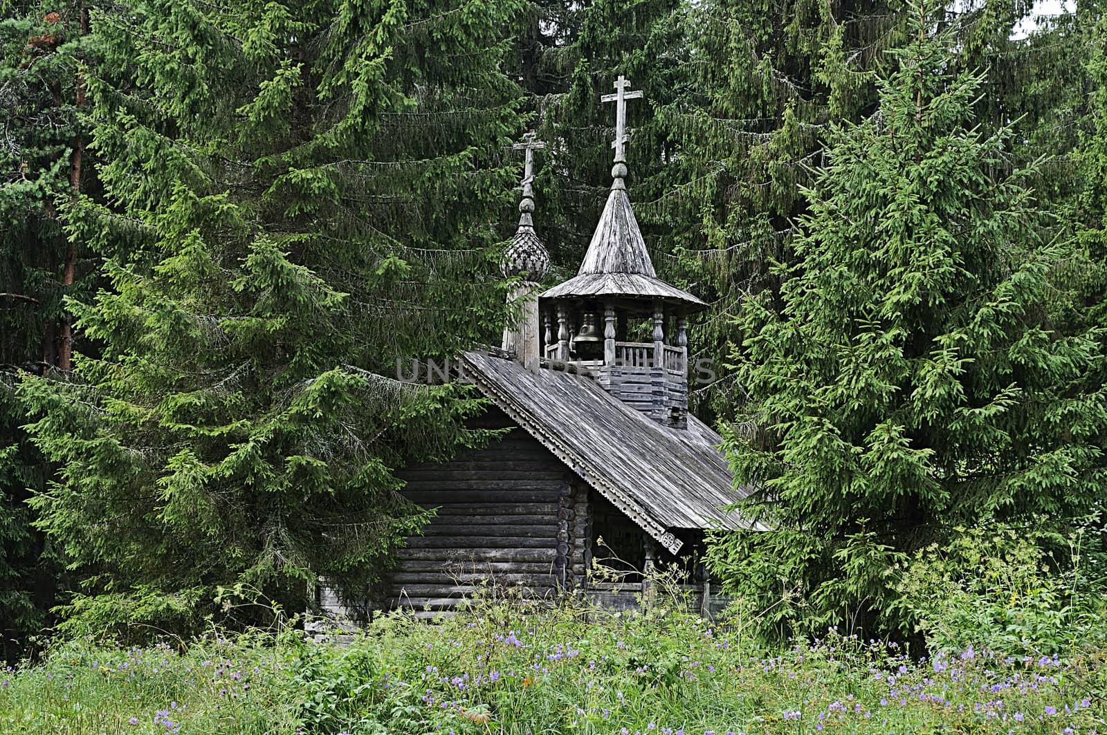Wooden chapel on the mountain Maura near the village of Gorica, Vologda Region, north Russia