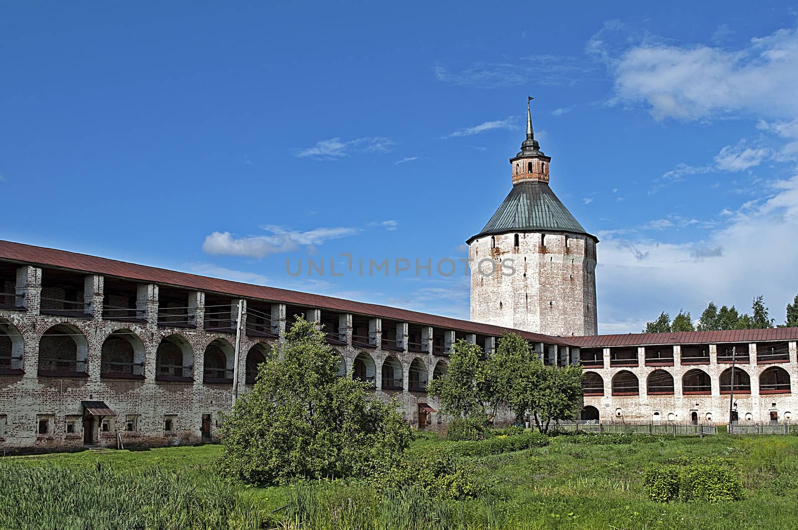 Courtyard and Ferapontov tower of Kirillo-Belozersky monastery (St. Cyril-Belozersk monastery), northern Russia