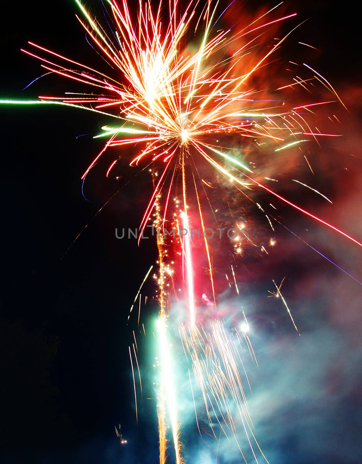 Colorful fireworks in the night, lights and celebration concept