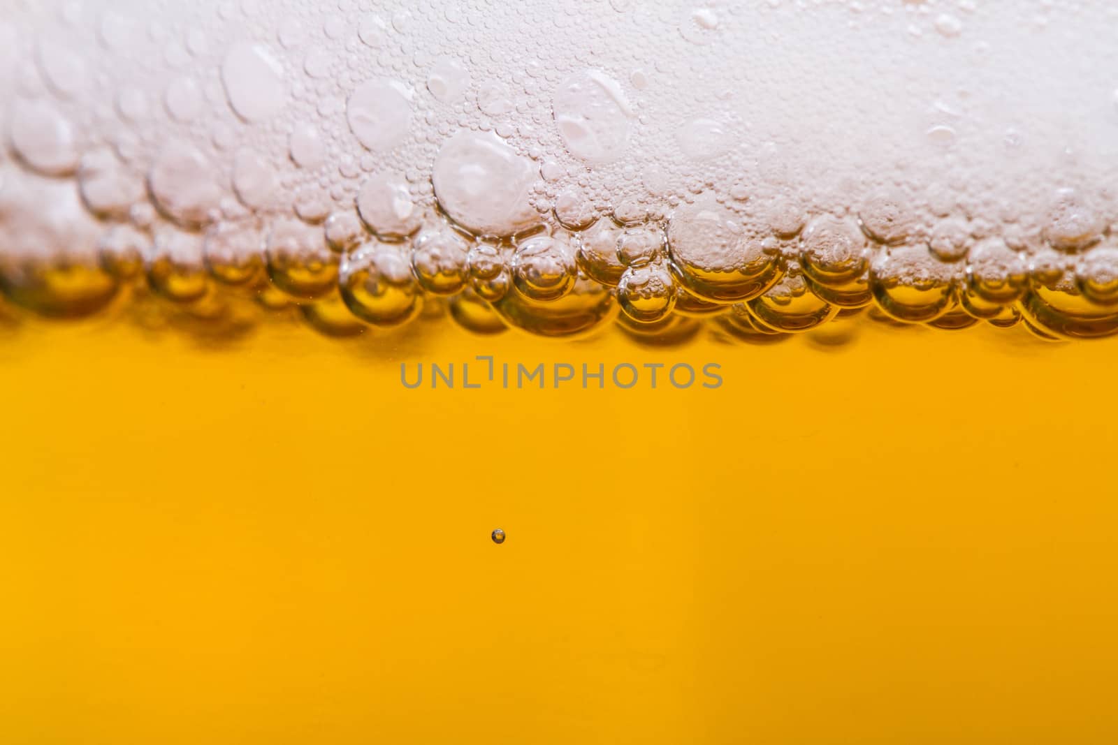 Close up, macro view of droplets, beer bubbles.
