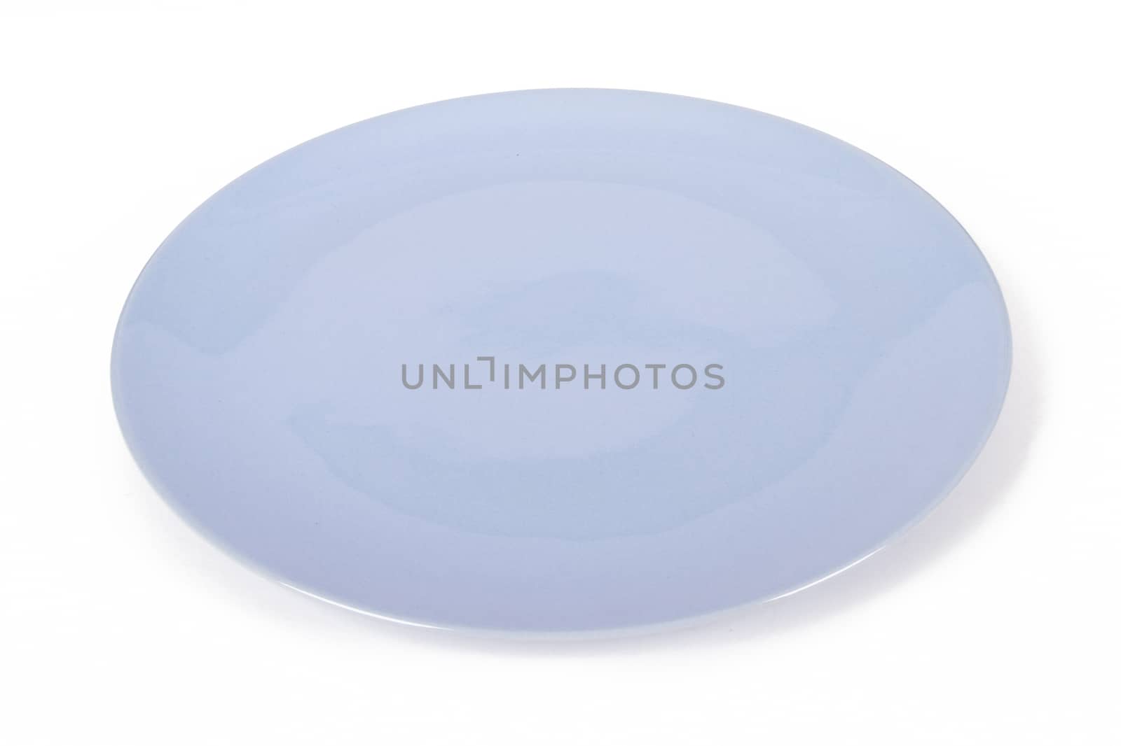 Blue, empty plate, top view, isolated on white background.