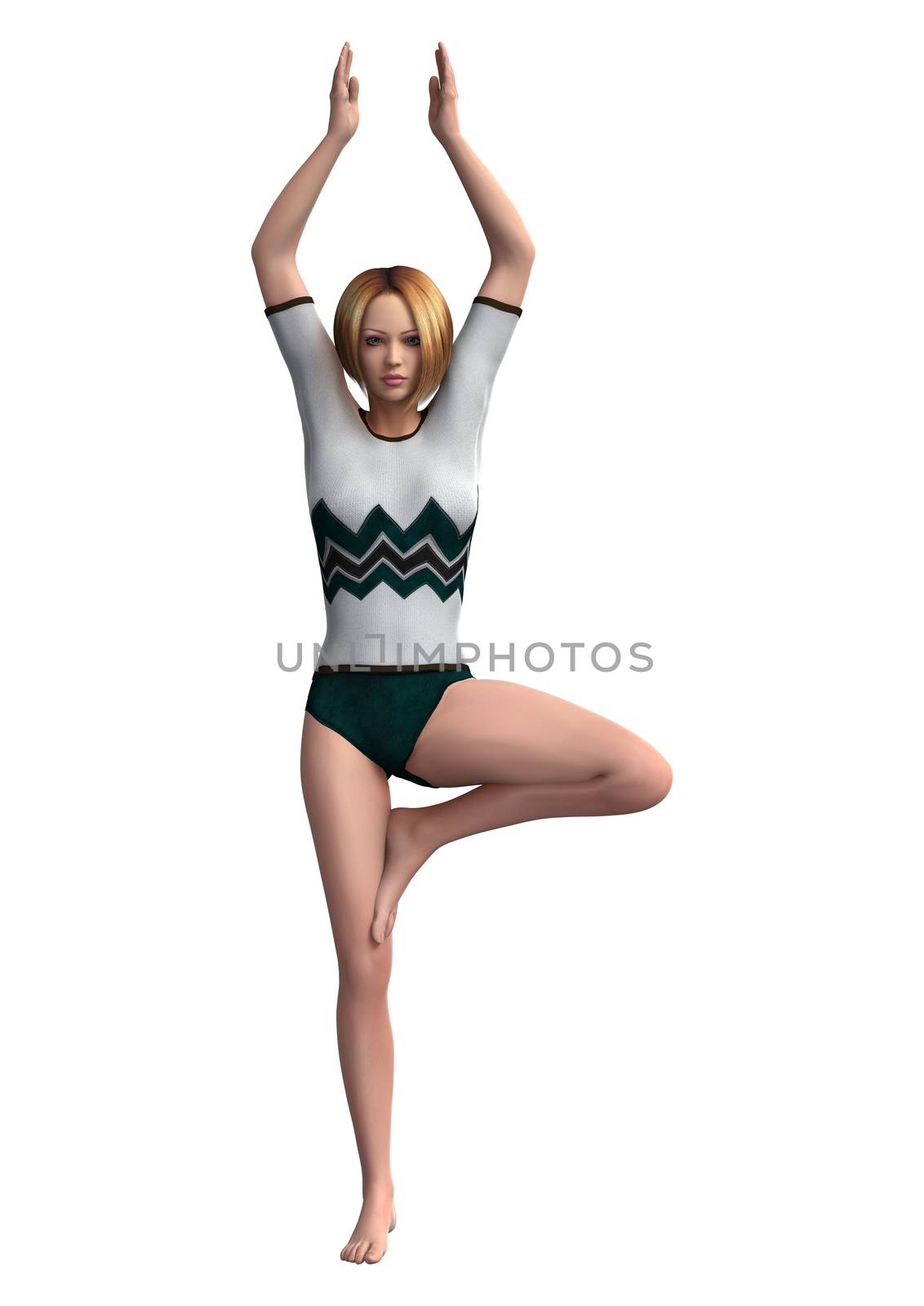 3D digital render of a beautiful yoga exercising girl isolated on white background