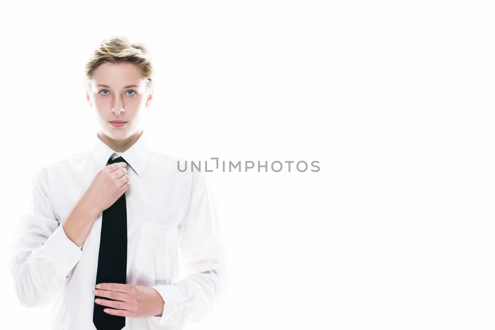 young androgynous woman correcting her tie by RobStark