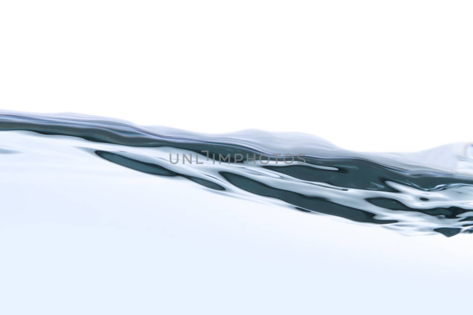 Close up view of smooth water splash, isolated on white background.